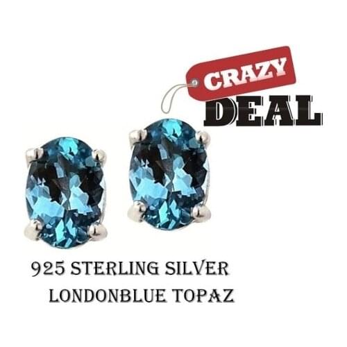 2.00 CTTW .Genuine Oval 7x5 London Blue Topaz Stud Earrings