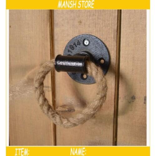 2pcs/lot Retro Iron Pipe Handle Rope Handle For Barn Flange Base Knobs Loft Industry Style Gate Handle Free Shipping