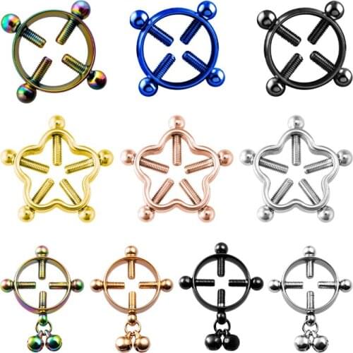 2Pcs Screw Nipple Clamps Sexy Piercings for Women Stainless Steel Fake Nipple Piercing Jewelry Non Piercing Nipple Ring Shield