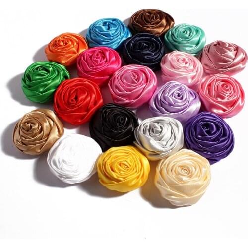 200pcs/lot 5CM 20Colors Novelty Artificial Soft Satins Ribbon Rolled Rose Fabric Flowers For Wedding Invitation Decoration
