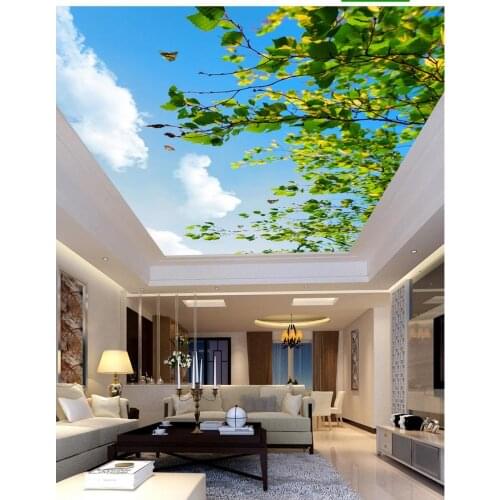 3d mural designs Leafy branches butterfly ceiling Landscape wallpaper murals ceilings Home Decoration