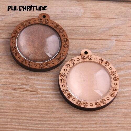 4pcs 30mm Inner Size Pattern Round Wood Big Cabochon Base Setting Charms Pendant Necklace Findings