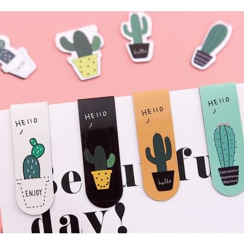 4 pcs/lot Cartoon Cactus Magnetic Bookmarks Kawaii Plants Bookmark Clip Pages School Office Supplies Stationery Papelaria
