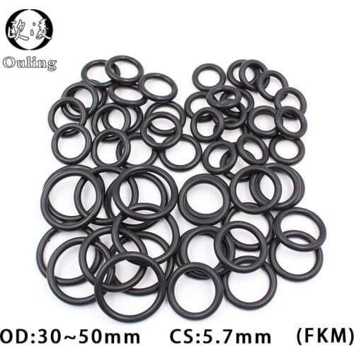 5PC/Lot Fluorine rubber Ring Black FKM O-rings Seal CS5.7mm OD30/35/40/50mm O Ring Seal Gasket Oil Ring Fuel Sealing Washer