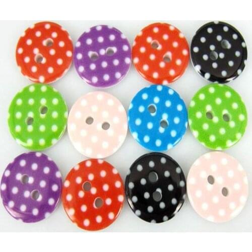 60pcs 5/8" Mixed Color printed White dot Resin Buttons Fit Sewing or Scrapbooking 15mm dia