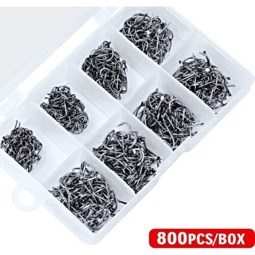 800Pcs/Box fishhook 3#-10# single hook High Qulity Fishing Hook Jig Big Hook Black hook