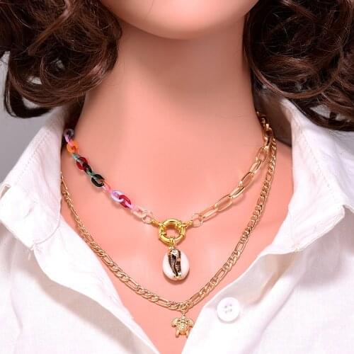 Acrylic Neck Chains Gold Plated Natural Shell Fashion Aesthetic Choker Simulated Pearl Cross Turtle Necklace for Women Collares