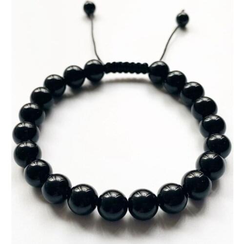8mm Black Obsidian Stone Beads Bracelet Men Women Natural Stone Crystals Ball Healing Reki Beaded Bracelet Cord Nylon