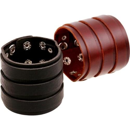 Fashion Retro Men Wide Cuff Bracelet Black Brown Genuine Leather Wristband Vintage Punk Rock for Women Biker Jewelry Wrap Bangle