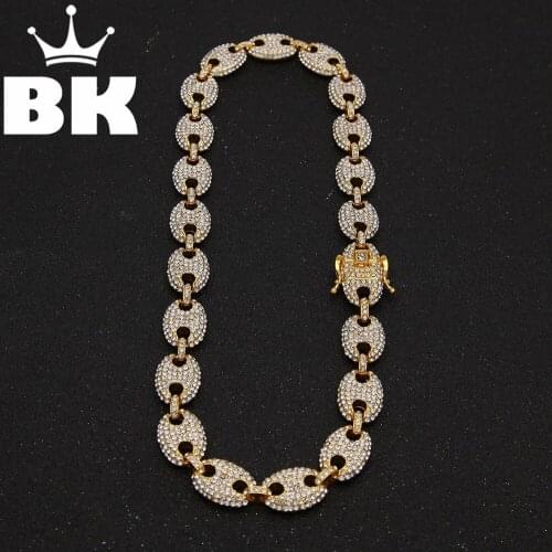 The Coffee Bean Link 13mm Rhinestone Necklace Hip hop Fashion Punk Choker Chain Bling Bling Charms Jewelry 16inch,18inch,20inch