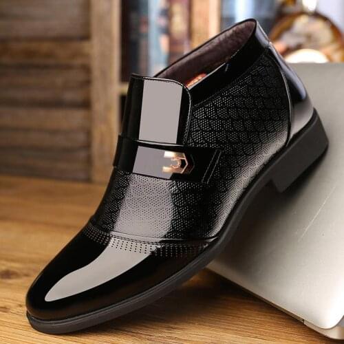 Business Chelsea Boots Mens Winter Ankle Boots Men Leather Zipper Side Thick Artificial Fur Snow Boots Men Winter Dress Shoes