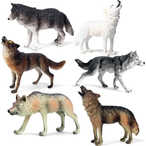 Action&Toys Wildlife Forest Animal PVC Mini Wolf Roaring White Gray Wolf Model Collectible Doll Figure For Kid Gift Home Deco