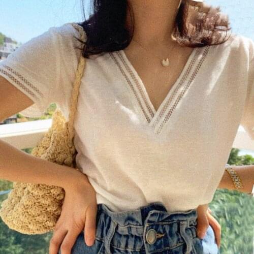 Elegant Backless T Shirt Women 2021 Shirt Sleeve O neck Linen Lace Patchwork Chic Shrits Tees Summer Vintage Loose Tops