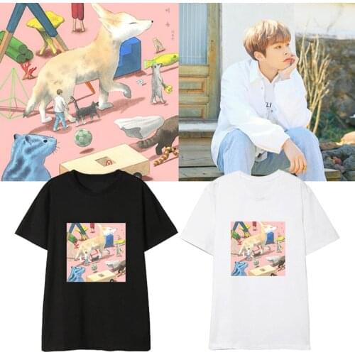 Kpop EXO XIUMIN the same black Cartoon printing cotton t shirt Women/Men summer new fashion loose wild tshirt female kawaii tops