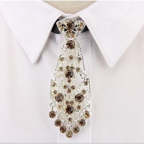 Fashion Personality Crystal Neckties Trendy General Korean Wine Party Wedding Ceremony Metal Short Luxury Tie Men Accessories