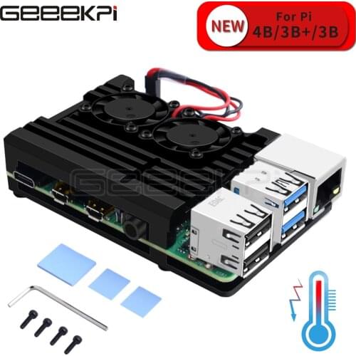 GeeekPi New! Raspberry Pi Armor Case Aluminum Alloy Metal Heatsink with Dual Fan for Raspberry Pi 4B / 3B+ / 3B (Not Included)