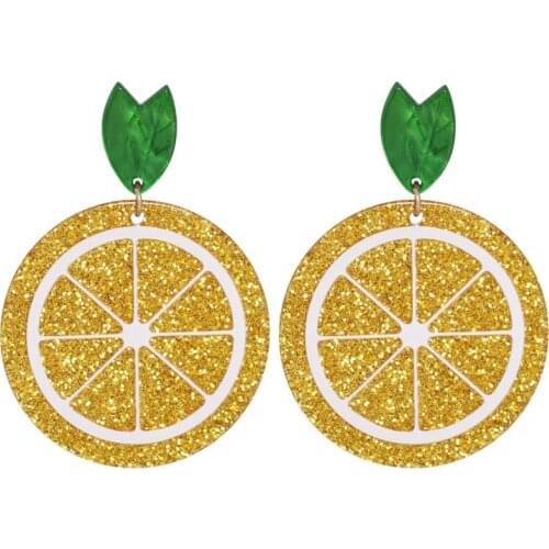 Hyperbole Sweet Yellow Glitter Lemon Earrings for Women Resin Arcylic Fruit Big Drop Dangle Earrings Statement Party Jewelry