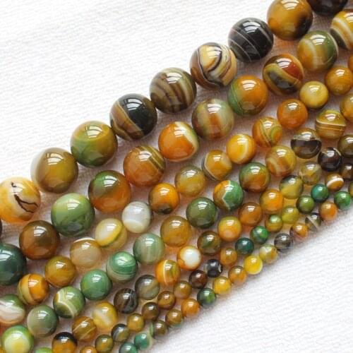 Smooth 6-16mm Yellow&Green Stripe agates Round Loose Beads 15" DIY Jewelry Making