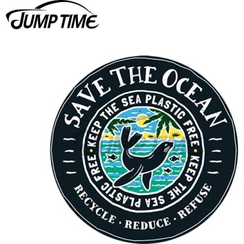 JumpTime 13 x 13cm For Save The Ocean Sealion Keep The Sea Plastic Free Decal Vinyl Car Sticker Body for Car Creative Decoration
