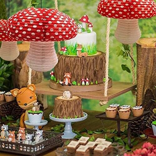3Pcs Mushroom Shaped Paper Lanterns for Forest Jungle Wonderland Theme Birthday Party Decor Hanging 3D Mushroom Ornament