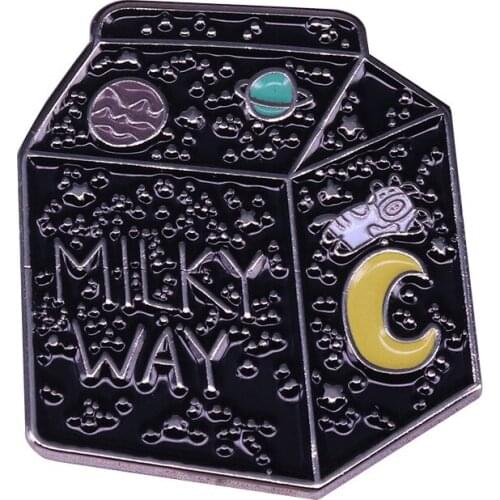 Space Galaxy Pin Star Milk Box Fun Pun Badge Magic Universe Jewelry