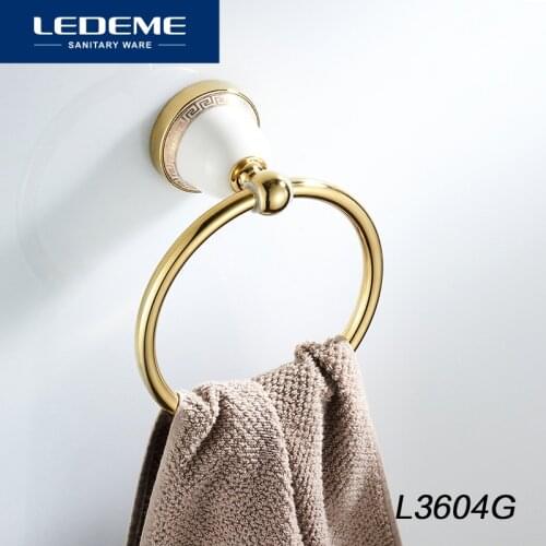LEDEME Towel Rings Bathroom Towel Ring Brushed Towel Holder Towel Rack Ceramic Base Wall Mounted Bathroom Accessories L3604G