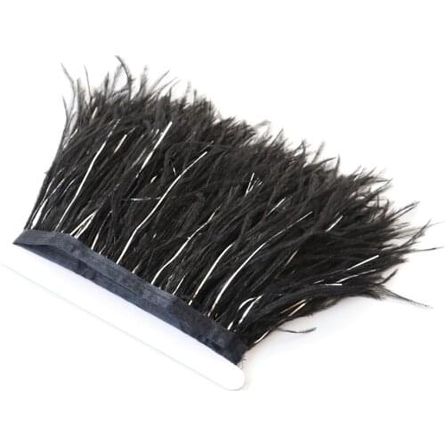 Black Ostrich Feather Trim Feather Ribbon Length 10-15cm/4-6 inch Wedding Dress/Skirt Party Clothing Decorative Sewing Accessory