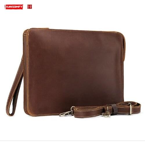 Leather Mens Bag Business Envelope Bag Slung Shoulder Bag IPAD Messenger Crossbody Bags Crazy Horse Head Layer Leather Male Men