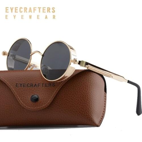Brown Metal Polarized Sunglasses Gothic Steampunk Sunglasses Mens Womens Fashion Retro Vintage Side Shield Eyewear Shades 2020