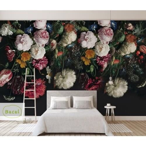 Bacal Custom Any Size 3D Wall Murals Wallpaper Retro Hand Painted Floral Wall Painting Living Room Bedroom Home Flower Mural 5d