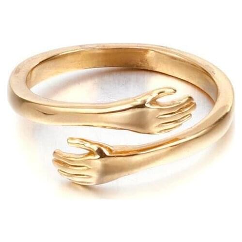 2021 New Promise Jewelry Women Adjustable Hug Ring Female Hug with Both Hands Gold Vintage Men Delicate Hand Bague Lovers Gift