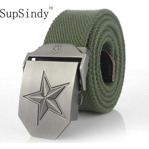 SupSindy Canvas belt luxury belt men famous brand belt Military jeans belts Three-dimensional five-pointed star Army green 120cm