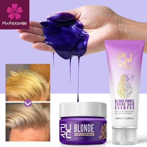 PURC Purple Shampoo & No Yellow Mask for Blonde Hair Color Treatment Restore Brass Off Strength Conditioning Hair Care