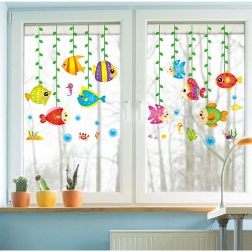 [shijuekongjian] Cartoon Fish Animal Wall Sticker DIY Seagrass Wall Decals for House Kids Bedroom Baby Room Bathroom Decoration