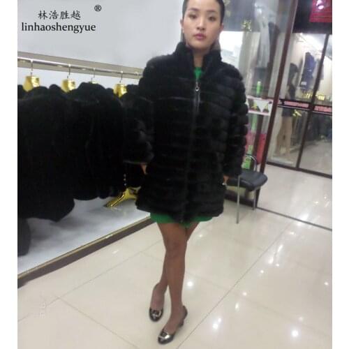 Linhaoshengyue 80cm long real mink fur coat