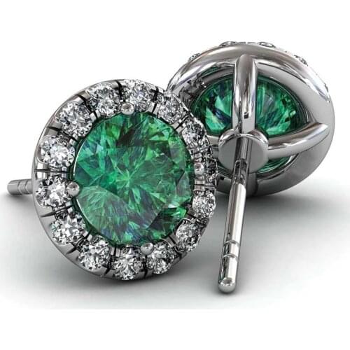 Huitan Gorgeous Green CZ Stud Earrings Womens Accessories for Wedding Engagement Party Elegant Ladys Earrings Trendy Jewelry