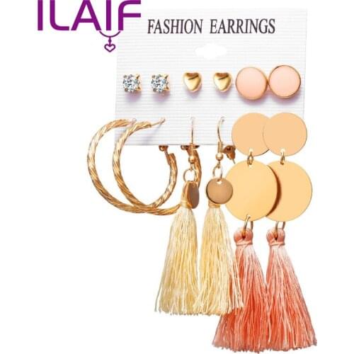 Vintage Tassel Acrylic Earrings For Women Bohemian Earrings Set Long Tassel Earrings Fashion Jewelry