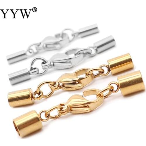 10pc Stainless Steel End Lobster Claw Clasps Caps Extended Chain Jump Rings Jewelry Connector Fit 2.5-9.5 mm Leather Cord