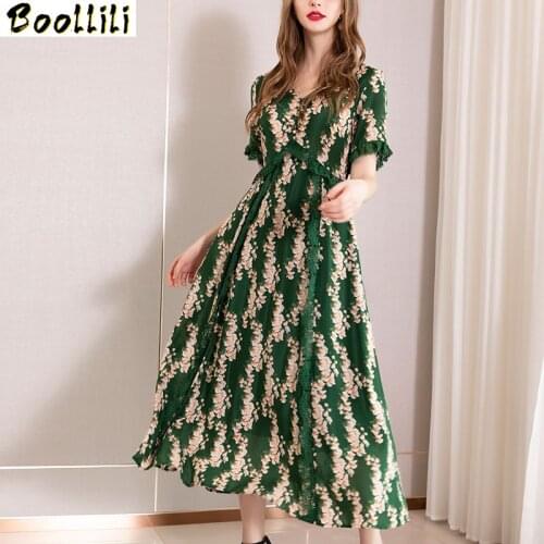 Boollili Real Silk Dress Women Vintage Summer Dress Korean Midi Beach Dress Elegant Party Dress Lace Vestidos Mujer