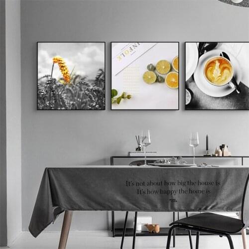 Gold Ears of Wheat Coffe Slices of lemon Black White Modern Canvas Painting Wall Art Pictures for Living Room Home Decoration