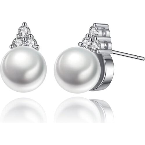 1 pairs setting cubic zirconia pearl stud earrings copper material push-back earrings for women and men