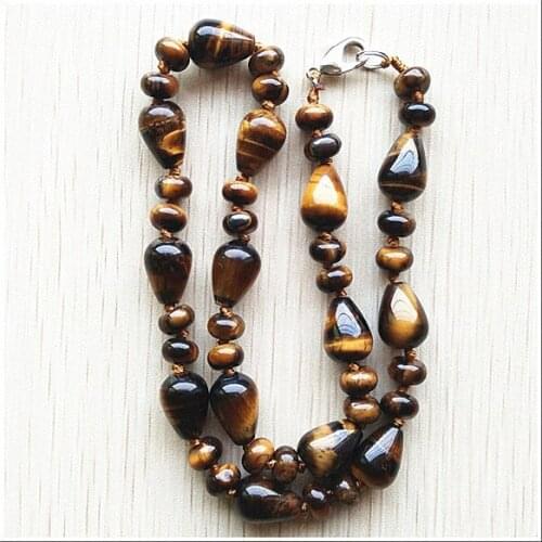 1pcs nature semi precious stone high quality natural tiger eye stone water drop beads pendants & necklace jewelry 45cm length
