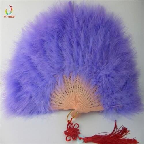 10pcs Color Thicken Fluffy Folding Marabou Feather Hand Fan Girls Dance Performance purple Fan Party Favors wedding decoration