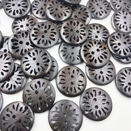 20 pcs Dark Coffee Pierced flower Wood Buttons 25mm Sewing Craft accessory WB783