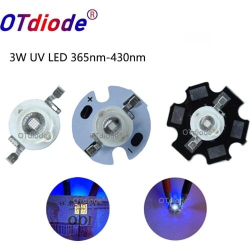3W High Power LED Diodes UV Purple Light Chip 365nm 385nm 395nm 400nm 405nm 430nm for Nail Dryer Currency Identification DIY