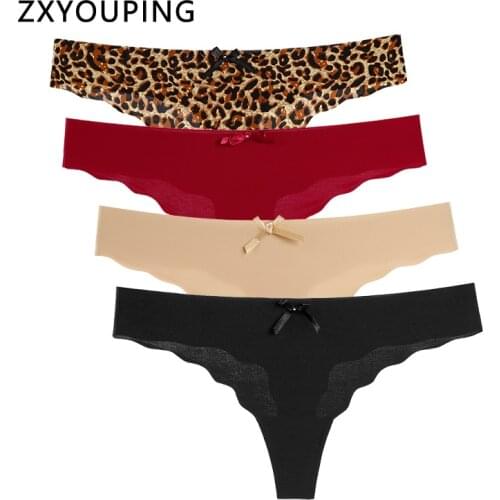 4pcs G String Women Ultra Thin Seamless Panties Ladies Sexy Leopard Underwear Low Waist Soft Thong Comfort Breathable Lingerie