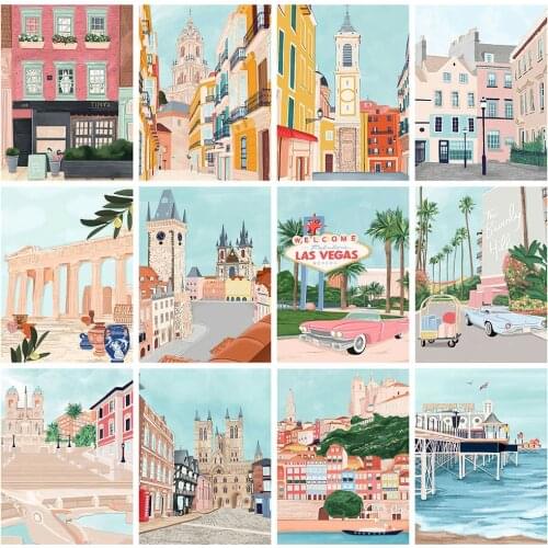 5D DIY Diamond Painting Full Round Square Landscape Rhinestones Diamond Embroidery Cross Stitch City Mosaic Handicraft