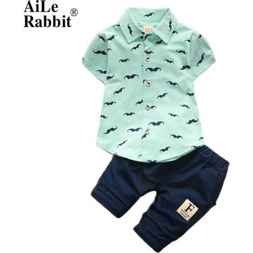 AiLe Rabbit In The Summer of The New Child Boy Moustache Single-breasted Suit A Undertakes with Short Sleeves k1