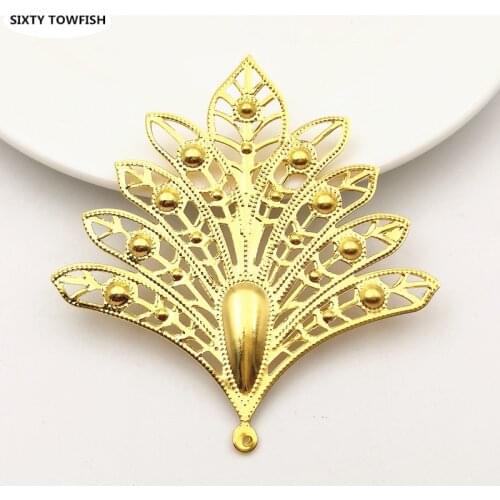 SIXTY TOWFISH 10 Pieces DIY Jewelry Accessories 74*79mm Metal Filigree Flowers Slice Feather Charms Pendant For Jewelry Making