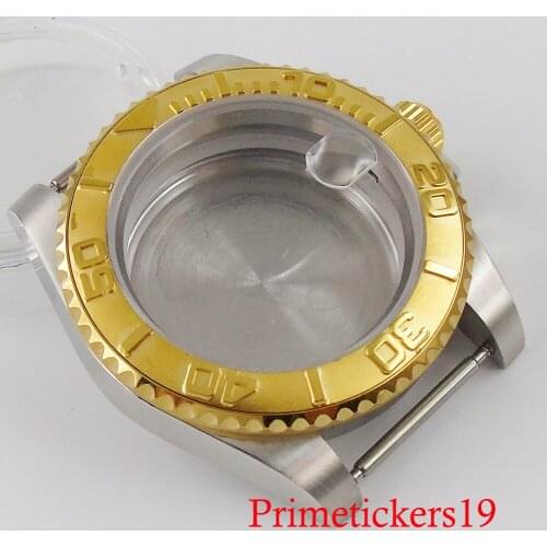 40mm bliger stainless steel watch case gold coated bezel sapphire glass magnifier fit for NH35 movement